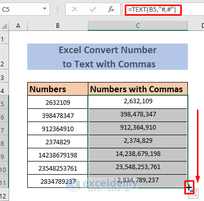 excel convert number to text with commas