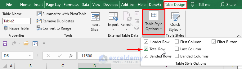 Table Feature for Counting Colored Cells with Conditional Formatting