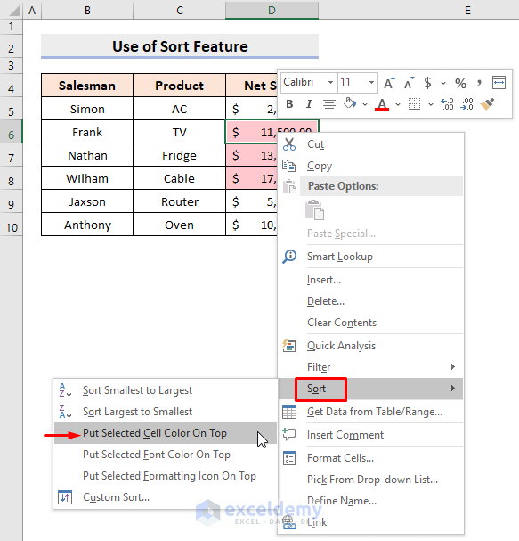 Count Conditionally Formatted Colored Cells with Excel Sort Feature