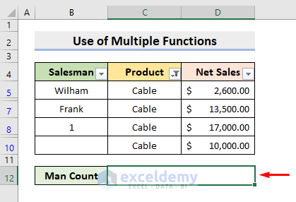 SUMPRODUCT, SUBTOTAL, OFFSET, MIN, ROW & ISTEXT Functions Combination to Count Filtered Text Cells