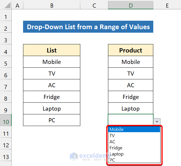 Drop Down List from a Range of Values