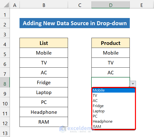 Adding New Data Source in the Drop Down List