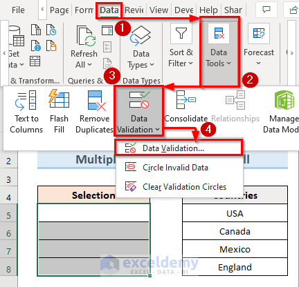 Create Excel Data Validation Drop-Down List for Multiple Selection in a Single Cell