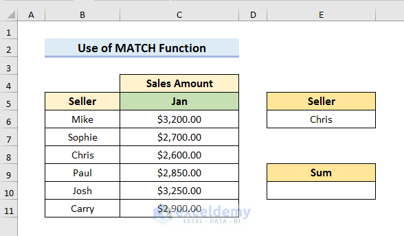 Excel Dynamic Sum Range Based on Cell Value with MATCH Function