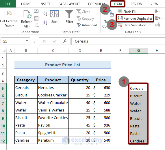 Remove Duplicates to Make a Unique List to Create a Drop Down List Filter Based on Cell Value in Excel