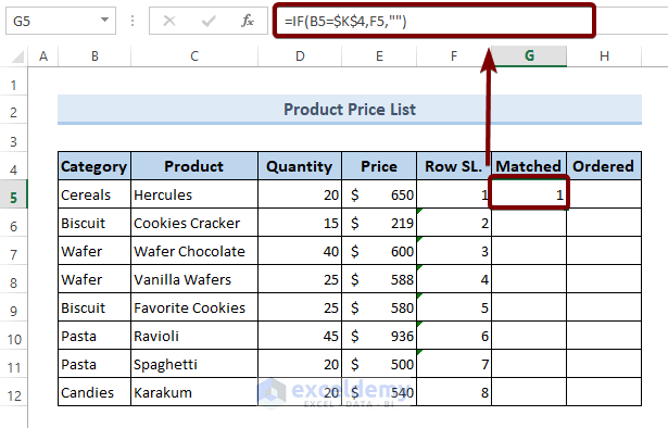 The second helper column to Create Excel Filter Using Drop-Down List Based on Cell Value