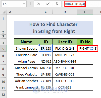 excel find character in string from right