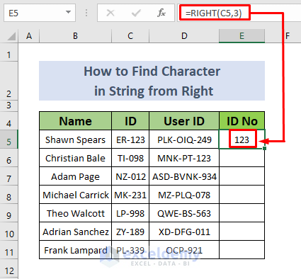 excel find character in string from right