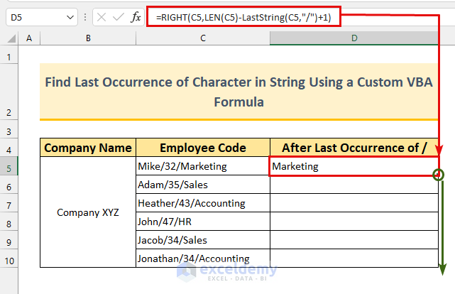 Excel Find Last Occurrence of Character in String