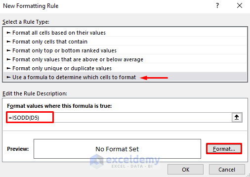 Format Odd Number Cells in Excel Based on Formula