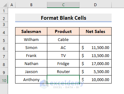 Apply Formula to Format Blank Cells