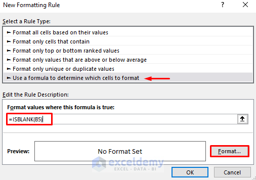 Apply Formula to Format Blank Cells