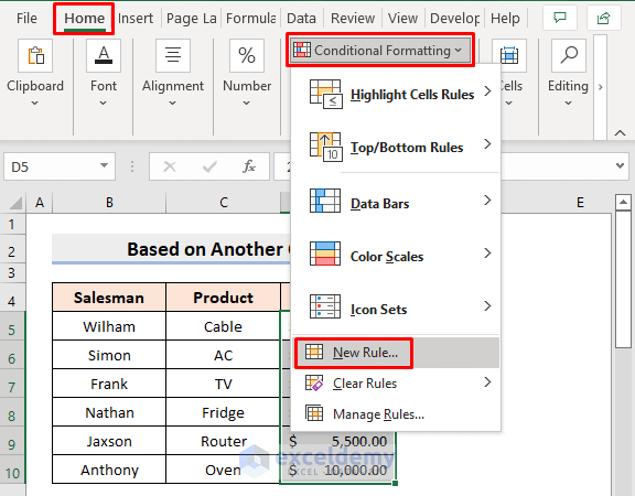 Format Cell Based on Another Cell with Formula in Excel