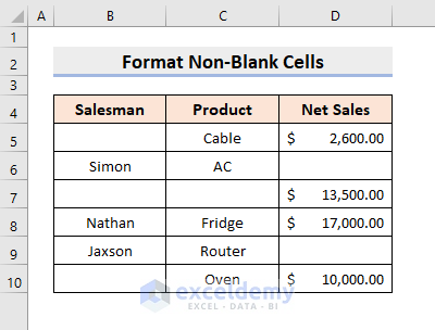 Format Non-Blank Cells Based on Formula