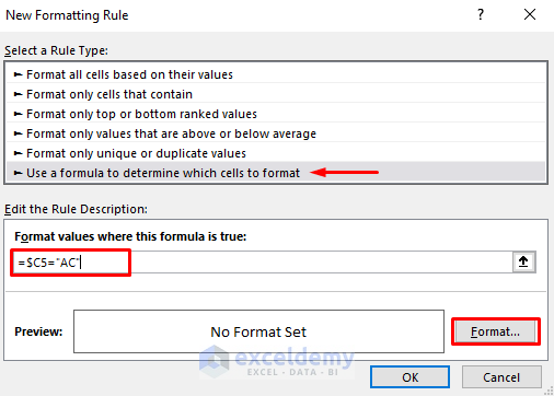 Apply Formula to Format Rows Based on a Text Criteria