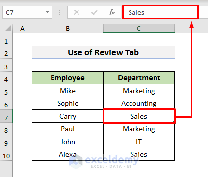 Use Review Tab When Formula Bar Is Not Showing Text in Excel