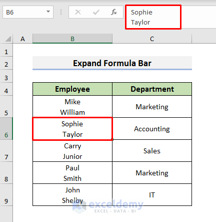 Expand the Excel Formula Bar When It is Not Showing Text