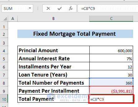 excel formula for 30 year fixed mortgage
