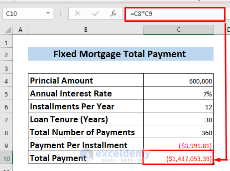 excel formula for 30 year fixed mortgage