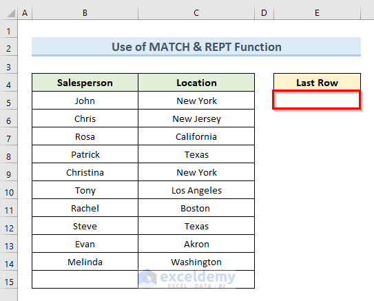 Combine MATCH and REPT Functions to Find Last Row Number with Data in Excel