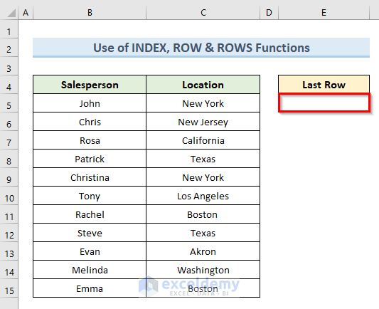 Find Last Row Number with Data Using Excel Formula with ROW, INDEX, and ROWS Functions