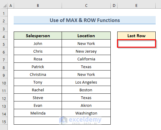 Insert MAX Formula to Find Last Row Number with Data in Excel