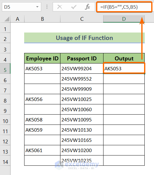 Use IF Function to Check If a Cell is Blank then Copy Another Cell in Excel