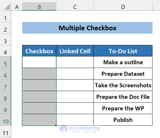 Insert Multiple Checkboxes in Excel