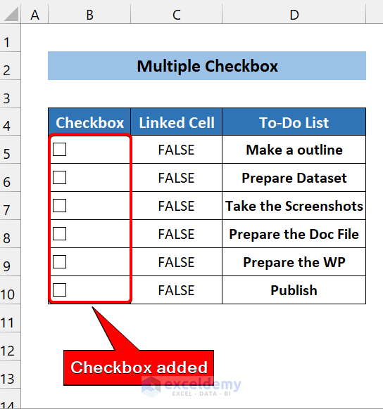 Insert Multiple Checkboxes in Excel