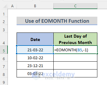 Excel EOMONTH Function to Find Last Day of Previous Month