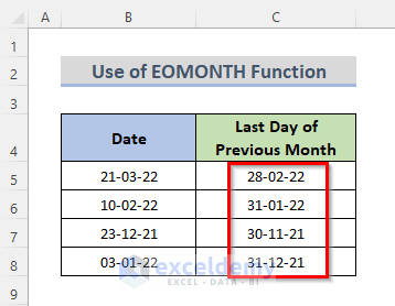 Excel Last Day of Previous Month