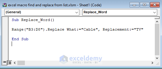 Find and Replace a Word from List with Excel Macro