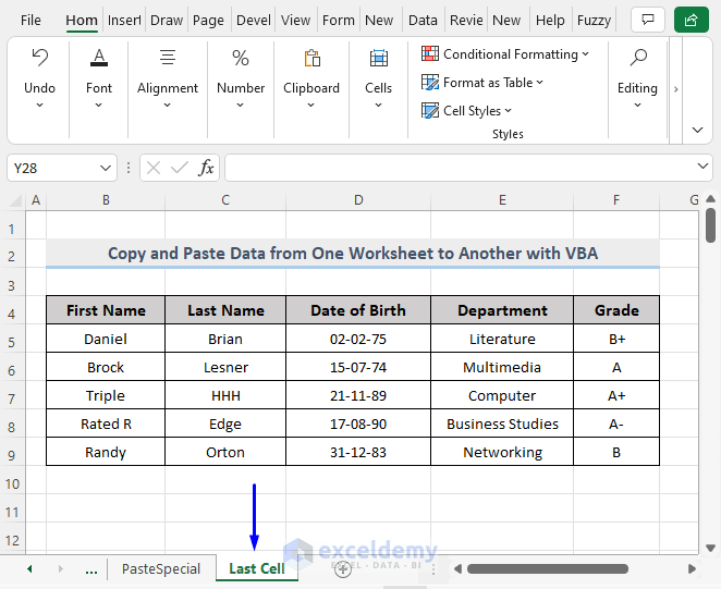 Dataset of VBA Macro to Copy and Paste Data Below the Last Cell from One Worksheet to Another in Excel