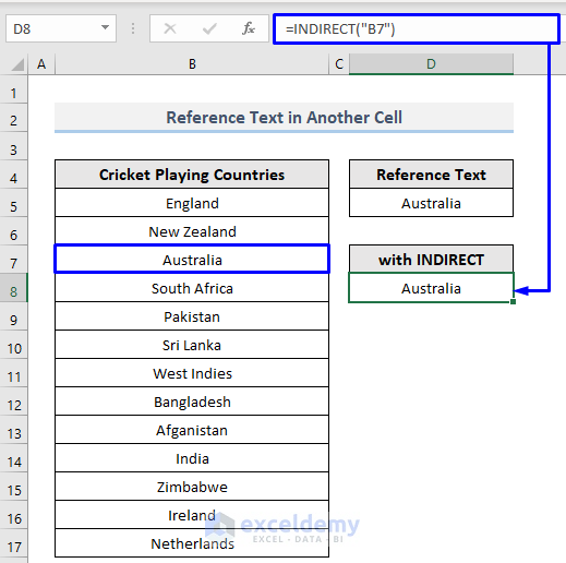 Result of Reference Text from One Cell to Another Cell in the Same Worksheet in Excel with Indirect