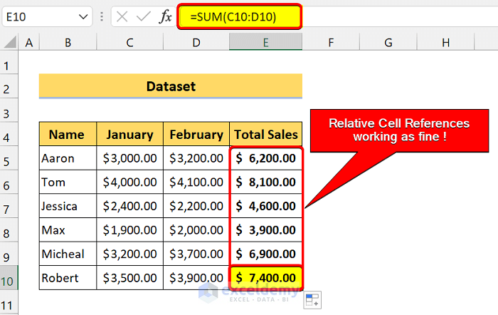 excel Relative Cell Reference Not Working