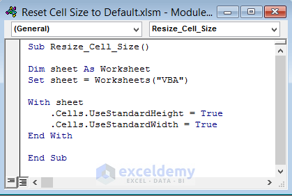 Excel VBA to Reset Cell Size to Default