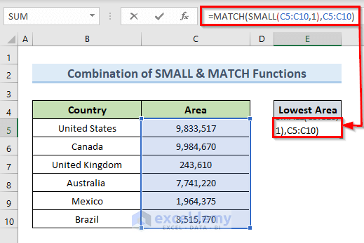 Merge SMALL & MATCH Functions to Get Row Number of Matched Value