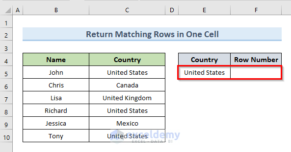 Return All Row Numbers of a Cell Match in One Cell in Excel