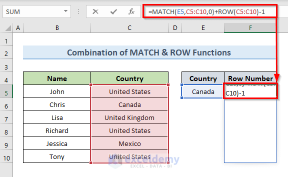 Combinations of MATCH & ROW Functions to Extract Row Sequence