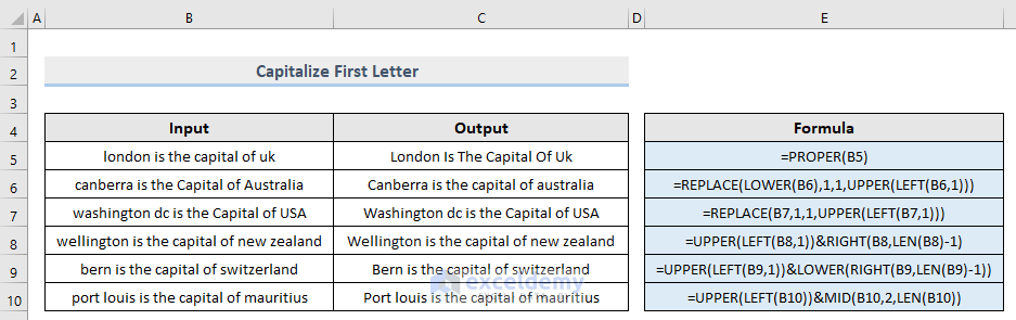 Overview of excel text format to capitalize first letter