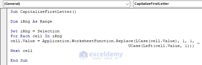 vba excel text format capitalize first letter and lower case the rest