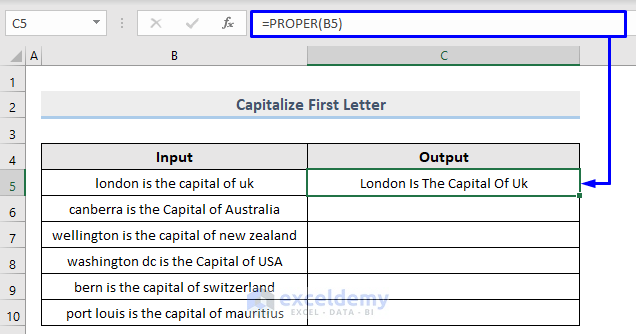 excel text format capitalize first letter of every word