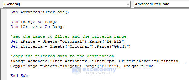 Excel VBA code to copy to another sheet with advanced filter