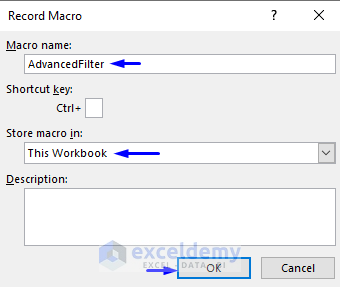 defining macro name for excel vba advanced filter copy to another sheet