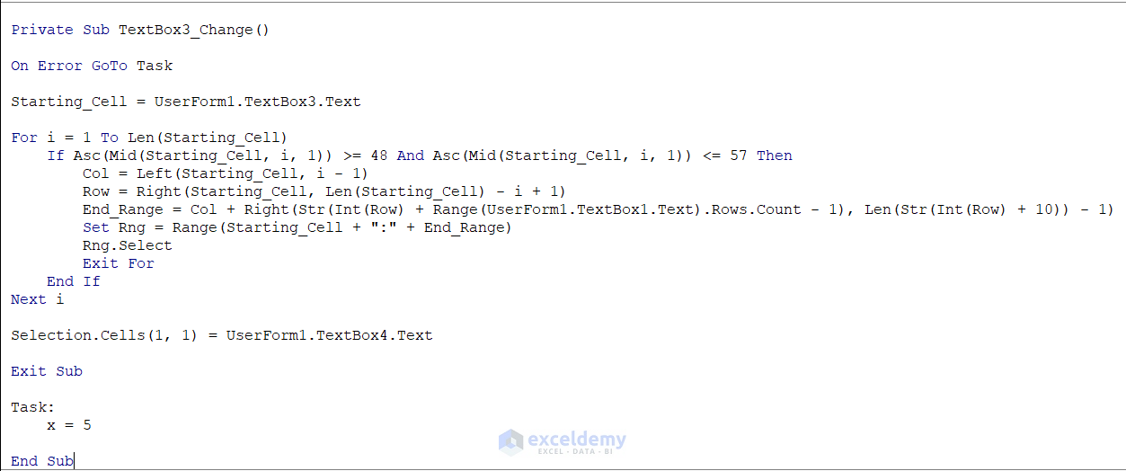 TextBox3 Code to Concatenate String and Variable in Excel VBA