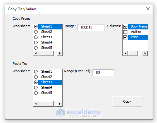 Running UserForm to Copy Only Values to Destination with Excel VBA