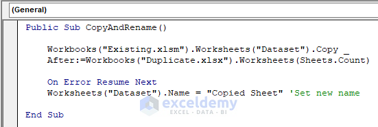VBA to Copy One Worksheet to Another Excel Workbook and Rename It in Excel