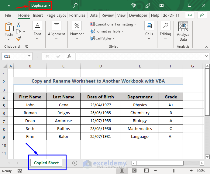 Result of VBA to Copy One Worksheet to Another Excel Workbook and Rename It in Excel