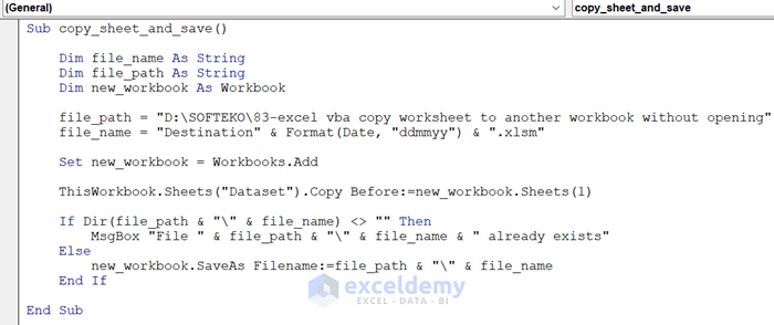 Excel VBA Copy Sheet to New Workbook and Save