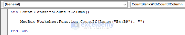 excel vba count blank cells in range of column with COUNTIF